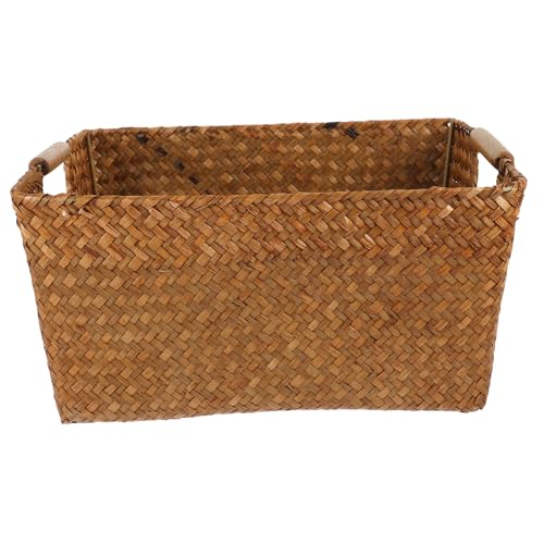Baluue Cesta Tejida Multipropósito con Asas de Madera Organizador de Artículos para Escritorio Sala y Baño Almacenamiento Decorativo para Hogar y Oficina Mediano Rectangular