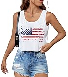 Women's Sexy 4th of July Crop Tops Sleeveless Patriotic USA Flag Tank Tops Halter Neck Crop Tops(White,M)