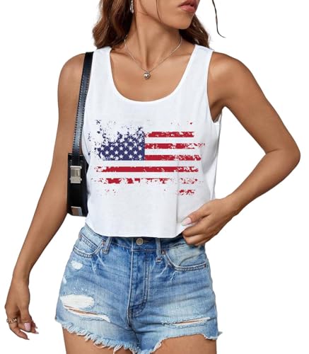 Binshre Women's 4th Of July Tank Top - American Flag Graphic Sleeveless Shirt (Dark Blue, Medium) - View #12