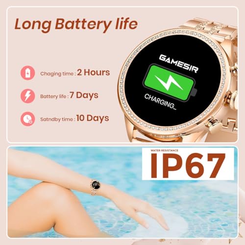 Image of GAMESIR Luxury Round Dial GEN 12 Smart Watch 1.69 inch AMOLED Display with High Resolutions Bluetooth Calling Multiple Watch Faces & Sports Mode Newest & Smartwatch for Women & Men (Diamond Gold)