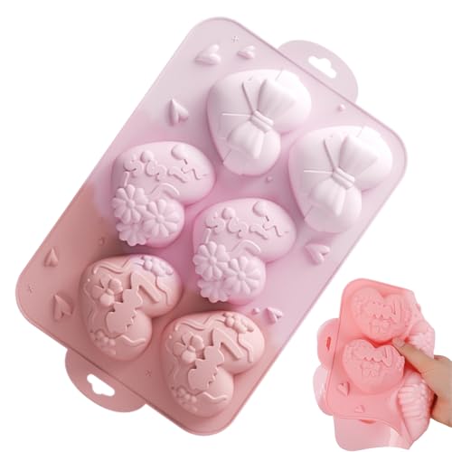 Moldes de silicona en forma de corazón | Moldes de para San Valentín,Patrón en relieve para chocolate queso Brownie Pudding Jalea Jabón de espuma ideal postre