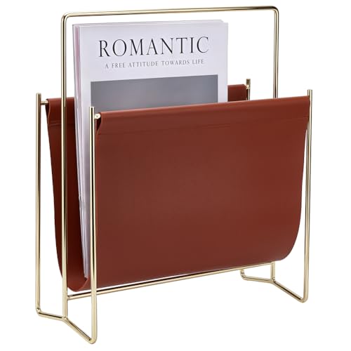 UNICRAFTALE Moderner Brauner Zeitschriftenständer Aus 30x13.5x35.5cm Dickem PVC Kunstleder Mit Metallbeschichtetem Eisenrahmen Ideal Für Zuhause Büro Und Badezimmer.