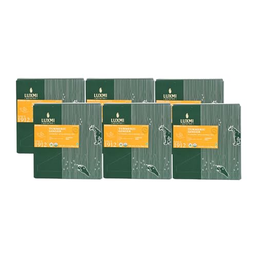 Image of LUXMI Estates Turmeric Ginger Herbal Tea 15 Tea Bags (30 Gram)Pack Of 6|Certified Usda Herbal Tea|Organic Turmeric,Ginger,Cardamom,Black Pepper|Healthy Response To Inflammation (90 Cups)