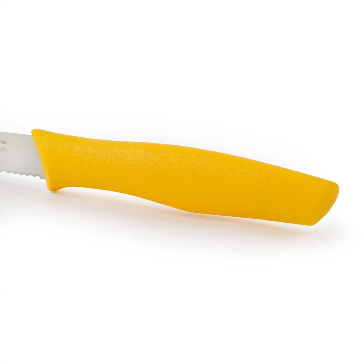 Arcos Serie Nova - Cuchillo Mondador - Hoja Serrada de Acero Inoxidable de 100 mm - Mango de Polipropileno Color amarillo