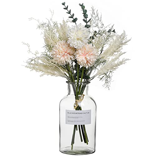 huaao Ramo Flores Artificiales Falsas de Seda Crisantemo Eucalipto Plantas Artificiales Bouquets Arreglos Florales Nupcial Decoración Interior para Jarrón Boda Centro de Mesa, Champagne Blanco