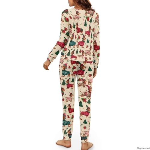 Image of Women's 2 Piece Printed Pajama Set Long Sleeve Sleepwear Set with Long Pants Casual Lounge Sets with Pocket