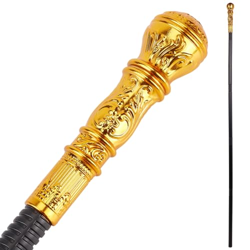 Image of GORGECRAFT Antique Victorian Cane Vintage Walking Stick 145cm Long Costume Cane Plastic Punk Prop Pretend Play Scepter with Golden Round Top Knob Cosplay Prop for Halloween Adults