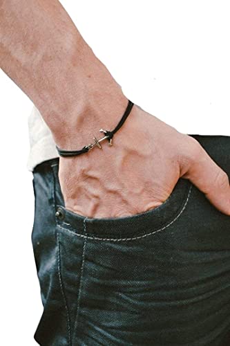 Anchor cord bracelet, men's bracelet, silver anchor charm, black cords, bracelet for men, gift for him, sailor bracelet, clasp, mens jewelry