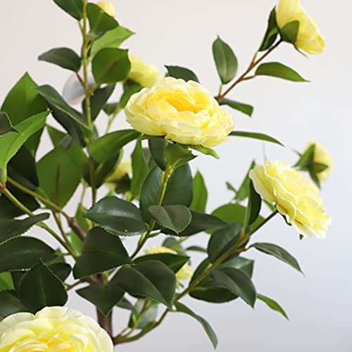 Oazalda Artificial Flower Topiary Trees Indoor, 【 2 Pieces 】 Faux Floral Plants 30 Inch Faux Blooming Camellia With Yellow Blossom Built- In Black Pot Outdoor Decoration #TOP5
