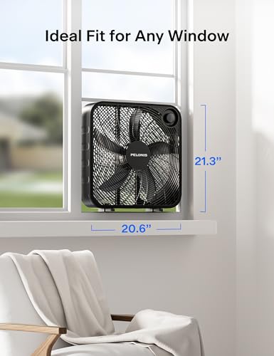 Image of PELONIS 3-Speed, 20-Inch Box Fan for Bedroom, 5 Blades, 2295 CFM, Black