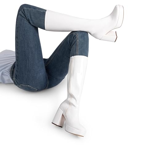 DREAM PAIRS Women's Gogo Knee High Chunky Heel Boots,Size 8,White-Pat by DREAM PAIRS - Used condition - Image 9