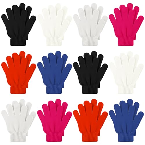 Image of Cooraby 12 Pairs Kid's Winter Magic Gloves Children Stretchy Warm Magic Gloves Boys or Girls Knit Gloves for 6-12 Years