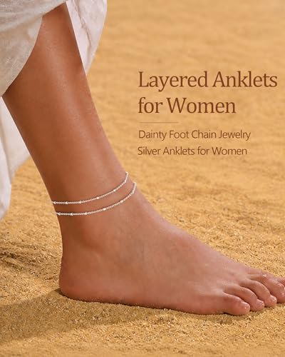 Image of FUNEIA Gold Silver Ankle Bracelets for Women Waterproof 14K Gold Plated Anklets for Women Non Tarnish Dainty Layered Beaded Heart Anklet Set Summer Beach Foot Chain Jewelry Gifts Trendy Stuff