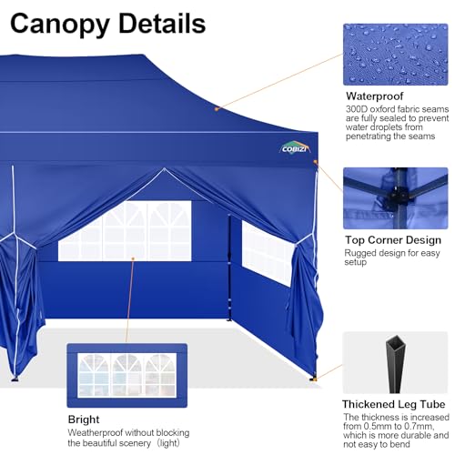 Image of COBIZI 10x20 Pop Up Canopy Tent with 6 Sidewall,Heavy Duty Canopy,Dark Blue