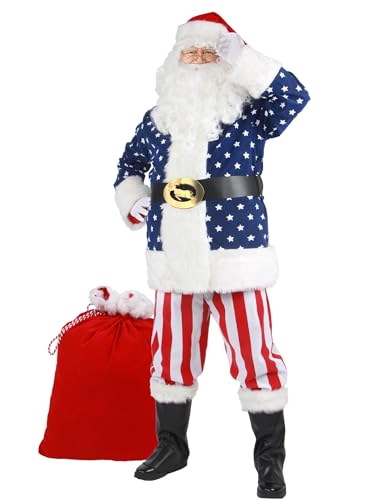 Adult Santa Claus Costume 11 Pcs Deluxe Christmas Santa Suit For ...