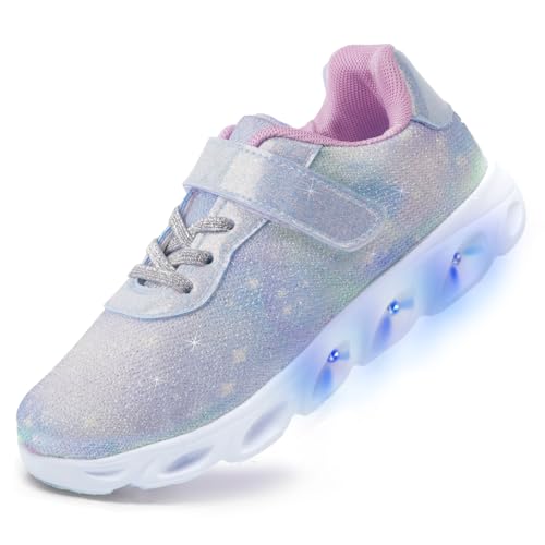 Toandon Toddler Kids Sparkle Breathable Lightweight Sneakers Light Up by Step