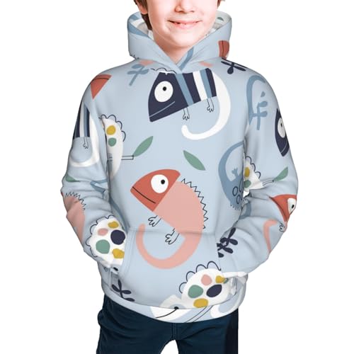 Cute Chameleons On Blue Kid Hoodies Boys Sweatshirts Girls Pullover with Pocket3