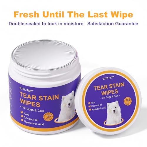 Image of Tear Stain Remover Wipes for Dogs & Cats, Extra Thick Dog Eye Wipes with Coconut Oil, Probiotics & Aloe - Natural Pet Face Wipes for Stains, Odors & Folds - pH Balanced, 120 Count