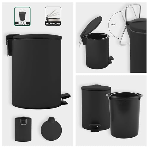 Miniatura 7 de Spirella - Papelera Adelar 3 Litros Acero Inoxidable, Con Descenso Automático Y Cubo Interior, Cierre Suave , Negro Mat