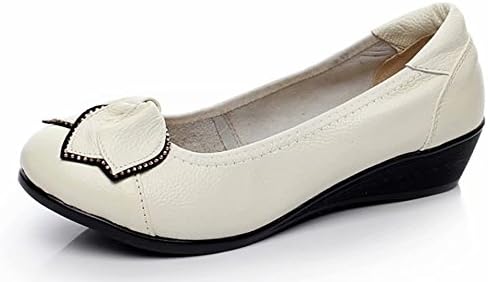 Women's Genuine Leather Comfort Low-Heeled Wedge Pump US Size 8 White
