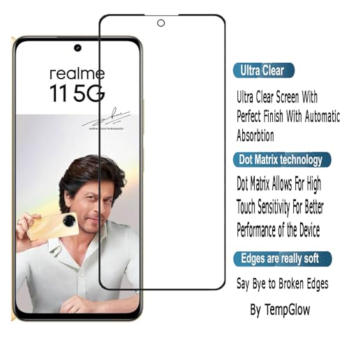 Image of Screen Protector for Realme 11 5G | 11x 5G | C67 | Narzo 60x | Oppo A58 4G | A38 (Black) Tempered Glass Edge-to-Edge 6D Screen Guard With Installation Kit