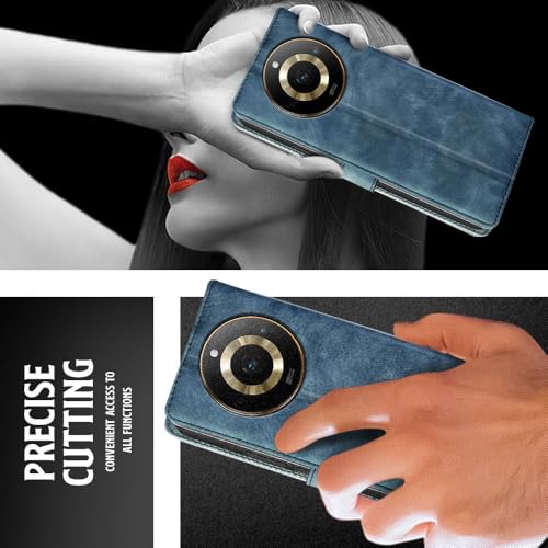 Image of WOW IMAGINE Shock Proof Flip Cover Back Case for Realme Narzo 60 PRO | 11 PRO | 11 PRO Plus 5G (Magnetic Button Flip Case | Wallet Pockets & Stand | Leather Finish | Aquamarine)