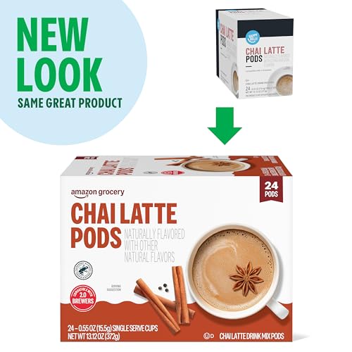 Image of Amazon Brand - Happy Belly Tea Pods Compatible with 2.0 K-Cup Brewers, Chai Latte, 24 Count (Previously Solimo)