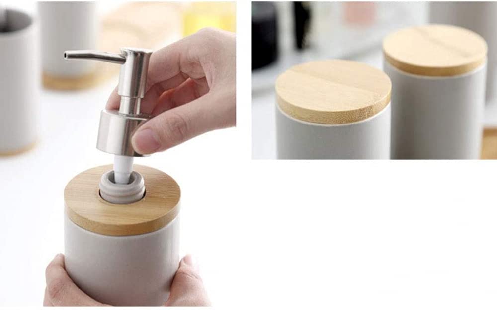 Set di accessori da bagno Dispenser di sapone 4 Pezzi Spazzolino da Denti Bicchiere Mensola di bambù Set da bagno Accessori da bagno 4 Pezzi Bagno Quattro Pezzi