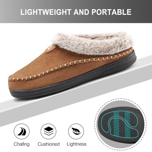 Image of ATHMILE Slippers for Men Warm Moccasin Memory Foam House Shoes Indoor | Outdoor Fuzzy Plush Fluffy Lined Clog Wide Slip-on Loafer for Home Bedroom Dad Gifts