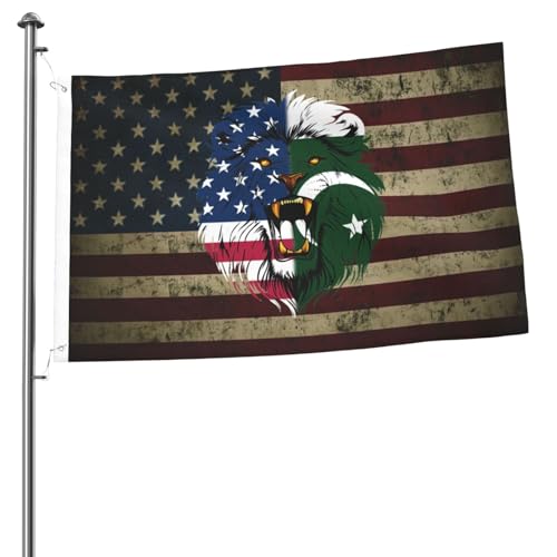 SMLBNE Pakistani USA Flag Pakistan Lion Face 2x3FT Flag Double-Sided – Indoor/Outdoor Decor