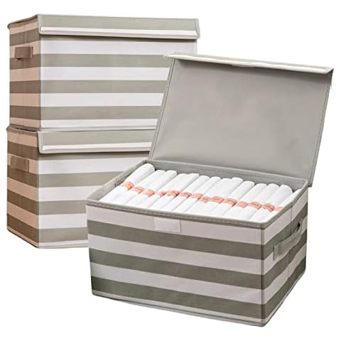 Instome Set of 3 Fabric Storage Bins with Lids,Foldable Storage Boxes with Lids and Handles,Foldable Fabric Organizers with for Toys,Clothes and Books (14.96 x 10.23 x 7.87 inches) Cover