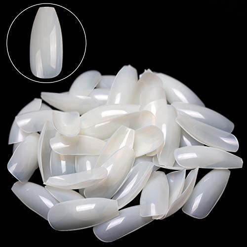 ECBASKET Coffin Nails Natural 500pcs Full Cover Coffin Nail Tips Long Full Acrylic Nail Tips Natural Artificial Nails Full Coverage False Nail Tips 10 Sizes for Nail Salons or DIY Nail Art at Home