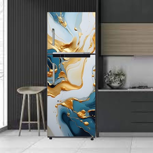 Image of DesignDecor Marble Refrigerator Door Sticker Full Cover Double Door | 3D Abstract Marble Fridge Door Sticker Waterproof PVC Vinyl Refrigerator Wrap Cover | Self Adhesive Size 24x60 Inch