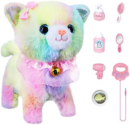 Bilinott Interactive Remote Control Electronic Plush Cat Toy - Walks, Barks, and Plays Dress Up - Realistic Stuffed Animal for Girls, Kids - Age 3 4 5+ - Best Gift (Cat-Colourful)
