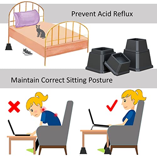 Ahasolid Bed Risers 6 Inch Heavy Duty, Furniture Risers For Bed Frame, Couch, Desk, Chair, Adjustable Elevator In Heights 2", 4" Or 6", Lifts Up To 1,500 Lb, Set Of 4, Black #TOP7