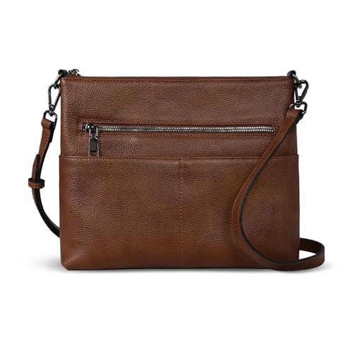 Iswee Leather Crossbody Purse Shoulder Bag for Women Purses and Handbags Lightweight Pocketbooks Leather Satchel (Dark Brown)