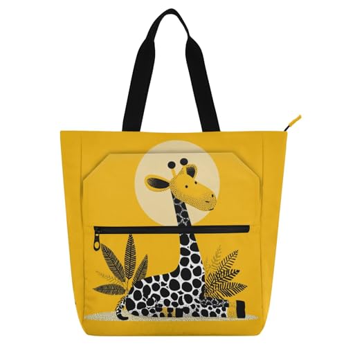 Bolsa para libros infantiles de tela Oxford resistente con diseño de jirafa y cremallera
