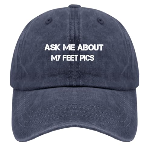 Ask Me About My Feet Pics caps for GrandmaVintage Cotton Washed Baseball Caps Adjustable Low Profile Dad Hat Crazy Funny Custom Gifts Navy Blue