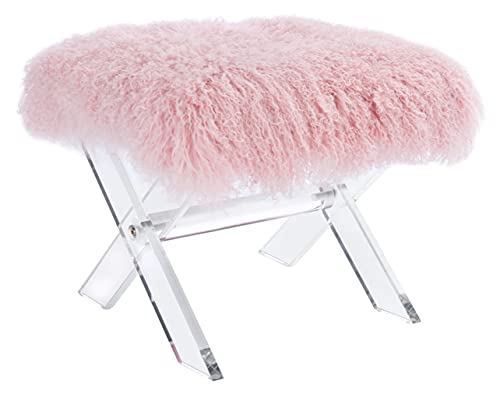 Safavieh Couture Home Collection Coraline Glam Blush Pink Genuine Sheepskin Square Ottoman #TOP6