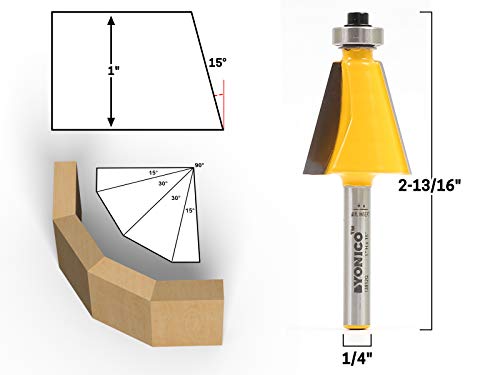 Image of YONICO Chamfer Router Bits Bevel Edge Forming 15 Degree 1 /4-Inch Shank 13912q