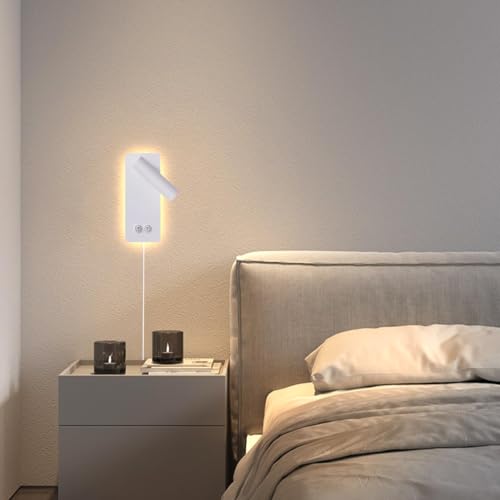 Image of LED Wall Mounted Reading Light, Flexible Gooseneck Book Light for Reading in Bed (Dimmable-White, 1 Pack)