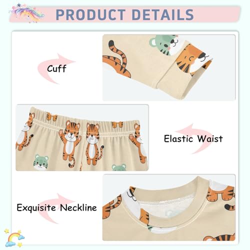 Pajama Sets Long Sleeve Cute Tiger Pattern Prints Soft Comfy Sleepwear 2 Piece PJS 3-8T4