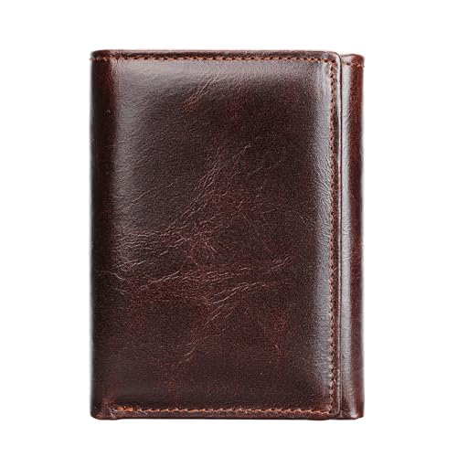 Premium Genuine Leather Trifold Wallet for Men – RFID Blocking Technology, Large Capacity for Cards and Cash, Slim Design for Easy Carry (Coffee)