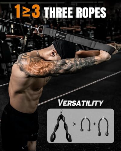 Image of GYMRAT Premium Tricep Rope Cable Attachment Handles, Greater Range of Motion, Tricep Pull Down Rope for Push Downs, Crunches, Facepulls for Professional Gym (Black)