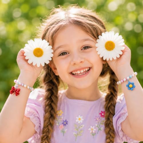 Image of SANNIDHI 6Pcs Beads Bracelet for Girls Kids Friendship Bracelet Cute Bracelets Set Toddler Costume Jewelry Party Pretend Play Birthday Christmas