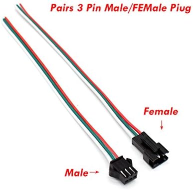 VIPMOON 20Pairs JST SM 3PIN Plug Male to Female Plug 15cm EL Wire Cable Connector Adapter for WS2811 WS2812B SK6812 Dream Color LED Strip Light Lamp
