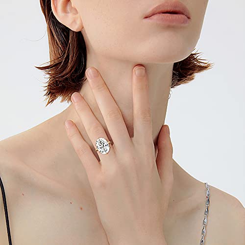 Linawe Cubic Zirconia Imitation Diamond Moissanite Rings for Women, 14K Gold/Rose Gold/Silver Adjustable Chunky Ring, Costume Rhinestone Jewelry for Wedding Engagement3