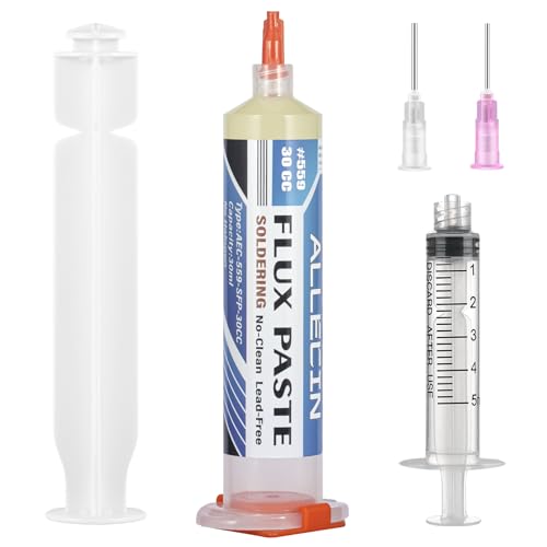 ALLECIN Flussmittel Löten No Clean Lötflussmittel 30mL Bleifrei Soldering Flux Paste 30CC Keine Reinigung Lötflussmittelpaste AEC-559-SFP-30CC mit Schubstangenspritze für SMD PCB BGA (1 Stück)