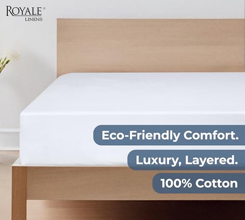 Image of Royale Linens 100% Organic Cotton Fitted Sheet - Percale Weave - Super Soft Deep Pocket Bottom Sheets - White Elastic Sheet Twin Size - Twin Fitted Sheets Only - (39 inchx75 inch+15 inch, White)