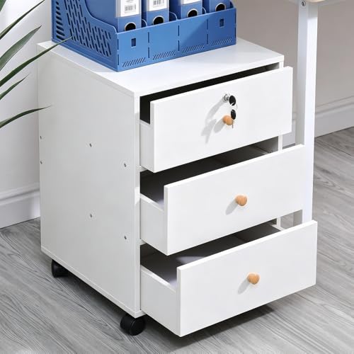 Image of BonChoice 3 Drawers Mobile File Cabinets Pedestal Office Filing Cabinet with Rolling Casters, Wood Under Desk Storage Cabinet for A4 Paper (#2 White)